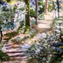 Forest Park path, 19 by 23 on Bristol board. Pastel and acrylic paint