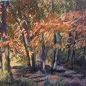 Golden leaves in a row, 19 by 23 on Bristol board. Pastel and acrylic paint