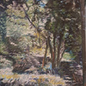 Trees and path in Forest Park, 19 by 23 on Bristol board. Pastel and acrylic paint